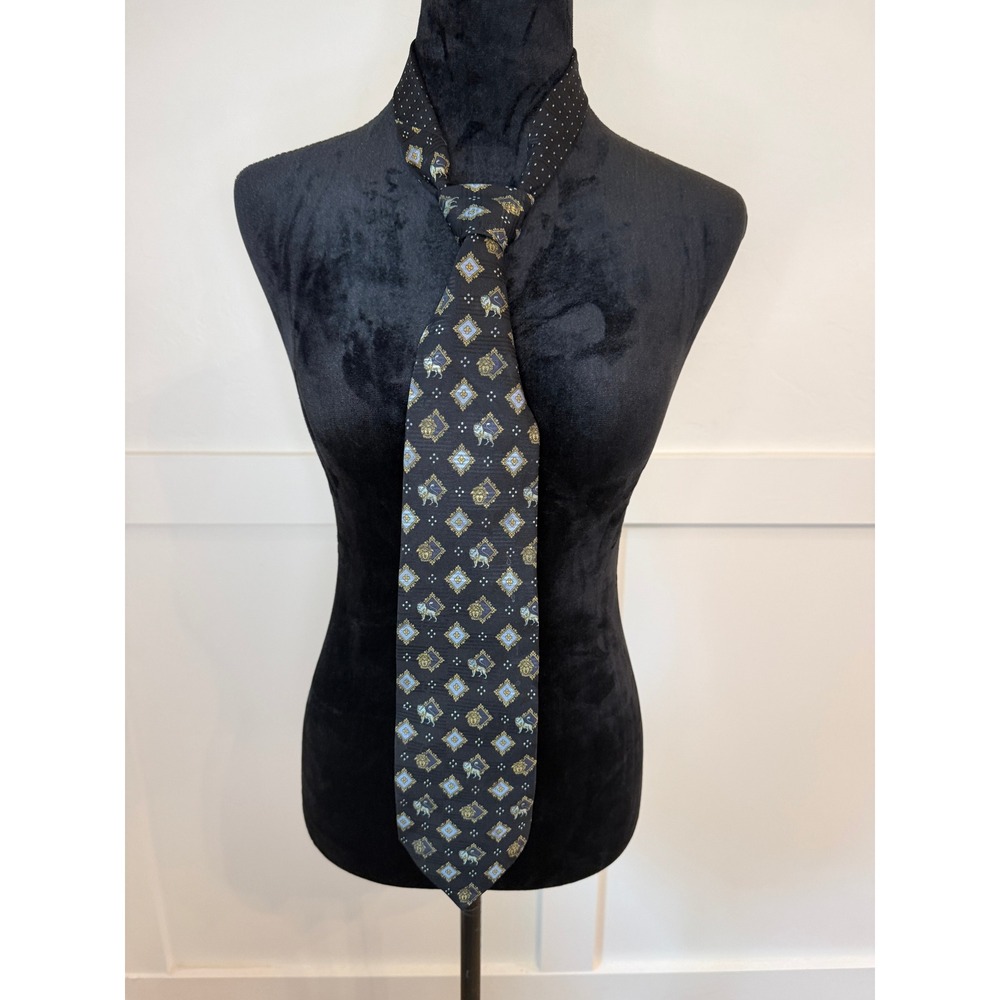 Gianni‎ Versace Mens Vintage Silk Tie Medusa Head Lion Medallion Black Italy
